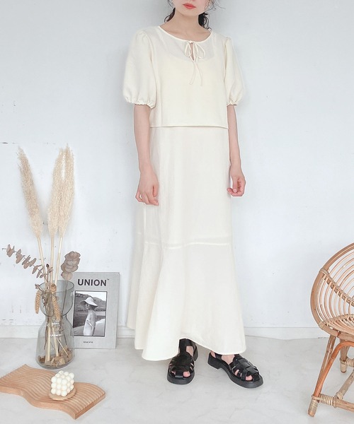 AS KNOW AS plus（アズノゥアズプラス）の「♪5分袖ブラウスとキャミワンピース セット（ワンピース・レディース・チェック/ブラック/アイボリー/ブラウン・FREE）」の10枚目の写真