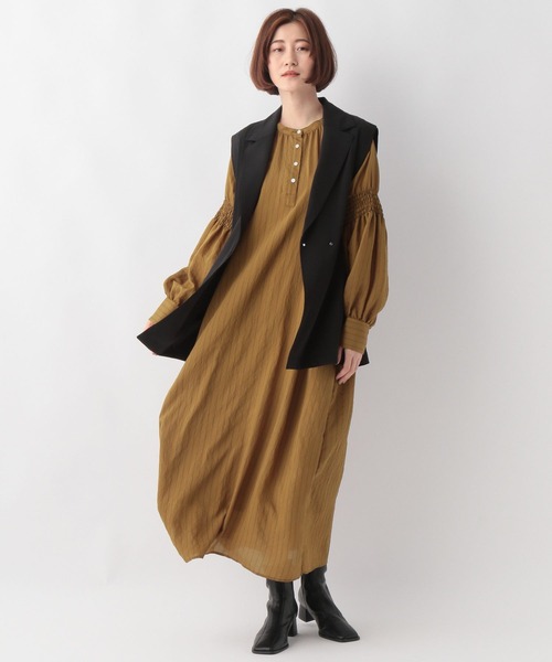 A part by（アパートバイ）の「ストライプシャーリングワンピース  124634（シャツワンピース・レディース・ベージュ/ネイビー・FREE）」の3枚目の写真