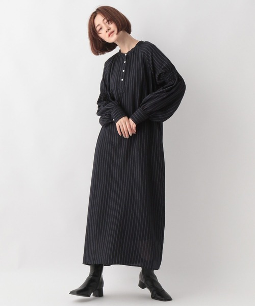 A part by（アパートバイ）の「ストライプシャーリングワンピース  124634（シャツワンピース・レディース・ベージュ/ネイビー・FREE）」の8枚目の写真