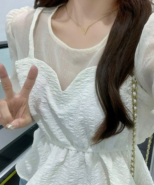 LAC-VERT（ラック・ヴェール）の「【半袖/長袖 選べる袖丈】ビスチェレイヤード風ペプラムトップス（シャツ/ブラウス・レディース・ブラック/ホワイト/その他1/その他2・FREE）」の22枚目の写真