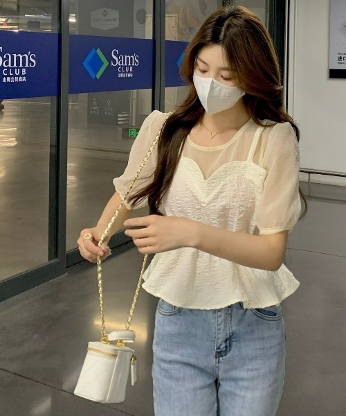 LAC-VERT（ラック・ヴェール）の「【半袖/長袖 選べる袖丈】ビスチェレイヤード風ペプラムトップス（シャツ/ブラウス・レディース・ブラック/ホワイト/その他1/その他2・FREE）」の11枚目の写真