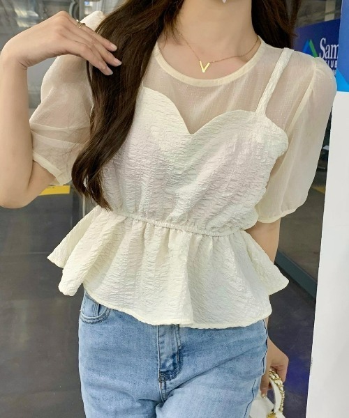LAC-VERT（ラック・ヴェール）の「【半袖/長袖 選べる袖丈】ビスチェレイヤード風ペプラムトップス（シャツ/ブラウス・レディース・ブラック/ホワイト/その他1/その他2・FREE）」の17枚目の写真