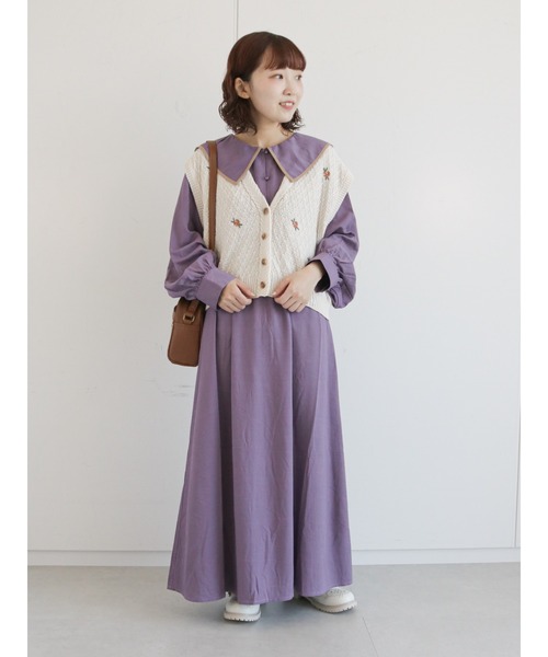 ehka sopo(エヘカソポ)の「配色パイピング襟ワンピース(ワンピース・レディース・パープル/ブラウン/グリーン・フリ-)」の1枚目の写真