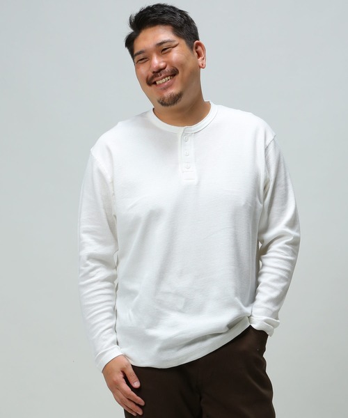 B&T CLUB(ビーティークラブ)の「ヘンリーネック ロング Tシャツ(Tシャツ/カットソー・メンズ・ブラック/カーキ/グレー/ホワイト/ネイビー・X5(9L~10L)/X2(4L~5L)/X3(6L~7L)/X4(8L~9L)/X1(3L~4L))」の1枚目の写真