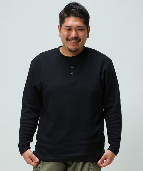 B&T CLUB(ビーティークラブ)の「ヘンリーネック ロング Tシャツ(Tシャツ/カットソー・メンズ・ブラック/カーキ/グレー/ホワイト/ネイビー・X5(9L~10L)/X2(4L~5L)/X3(6L~7L)/X4(8L~9L)/X1(3L~4L))」の3枚目の写真