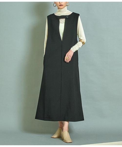 Settimissimo（セッティミッシモ）の「2WAY深Vネックワンピース（ワンピース・レディース・ブラック/アイボリー・FREE）」の2枚目の写真