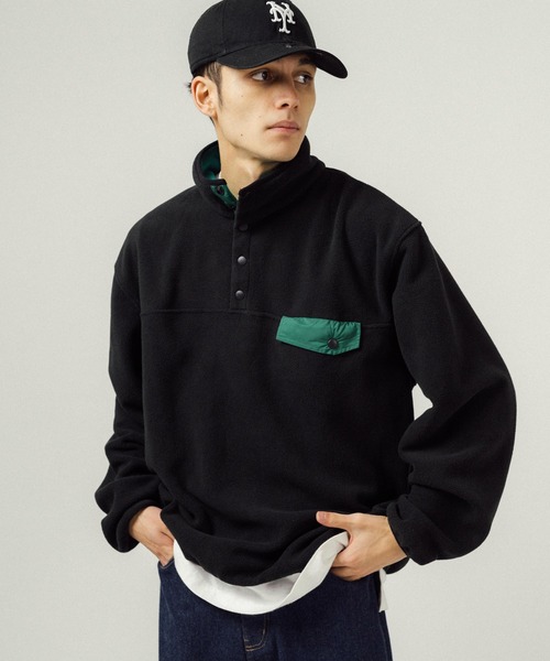 Ressaca（レサーカ）の「オーバーサイズ マイクロフリース スナップボタンスタンドカラープルオーバー（スウェット・メンズ・ブラック/オートミール/モカ/グリーン・M/L）」の2枚目の写真
