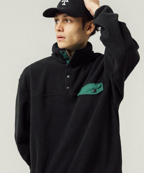 Ressaca（レサーカ）の「オーバーサイズ マイクロフリース スナップボタンスタンドカラープルオーバー（スウェット・メンズ・ブラック/オートミール/モカ/グリーン・M/L）」の5枚目の写真