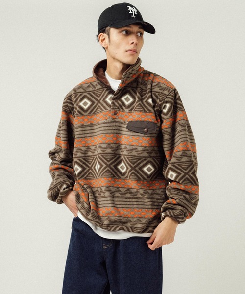 Ressaca（レサーカ）の「オーバーサイズ マイクロフリース スナップボタンスタンドカラープルオーバー（スウェット・メンズ・ブラック/オートミール/モカ/グリーン・M/L）」の14枚目の写真