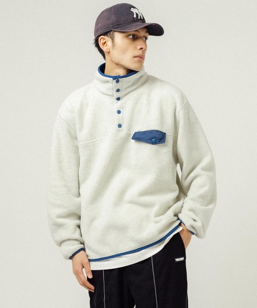 Ressaca（レサーカ）の「オーバーサイズ マイクロフリース スナップボタンスタンドカラープルオーバー（スウェット・メンズ・ブラック/オートミール/モカ/グリーン・M/L）」の8枚目の写真