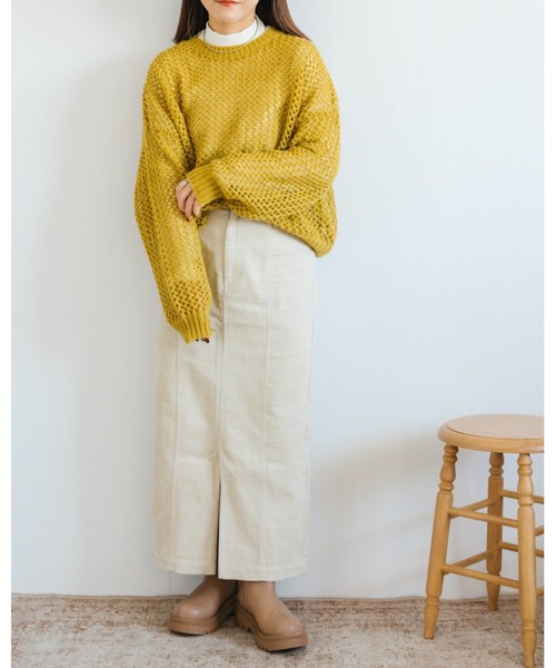 美品♡アルチビオ♡ニットスカート♡イエロー♡オレンジ♡ブルー♡パープル♡M Amourire（アムリール）の「【yumi.コラボ】透かし編みニット