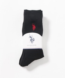 U.S. POLO ASSN.（ユーエスポロアッスン）の「U.S. POLO ASSN./ユーエスポロアッスン 黒無地 刺繍 ソックス 3P（ソックス/靴下・レディース）」