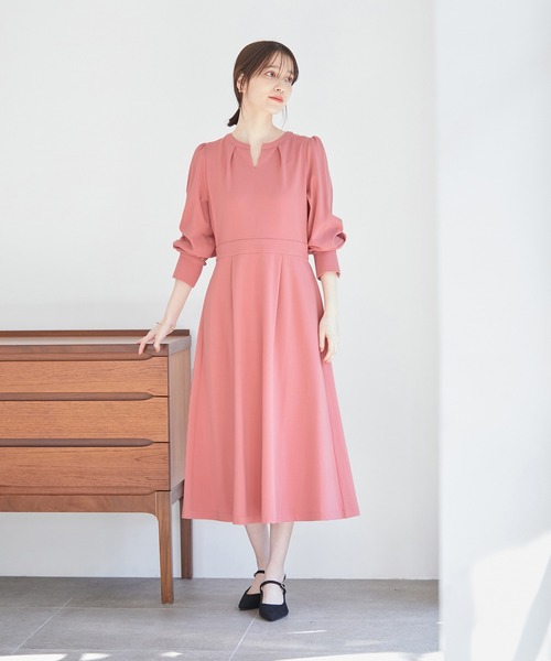 VIS（ビス）の「【270days美ストレッチシリーズ】【洗える】スキッパーワンピース（ワンピース・レディース・ネイビー/ブラック/イエロー/ピンク系その他2・FREE）」の4枚目の写真