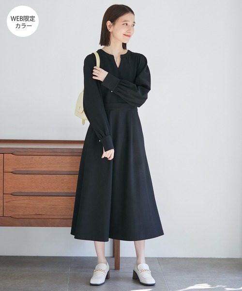 VIS（ビス）の「【270days美ストレッチシリーズ】【洗える】スキッパーワンピース（ワンピース・レディース・ネイビー/ブラック/イエロー/ピンク系その他2・FREE）」の2枚目の写真