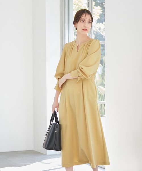 VIS（ビス）の「【270days美ストレッチシリーズ】【洗える】スキッパーワンピース（ワンピース・レディース・ネイビー/ブラック/イエロー/ピンク系その他2・FREE）」の5枚目の写真