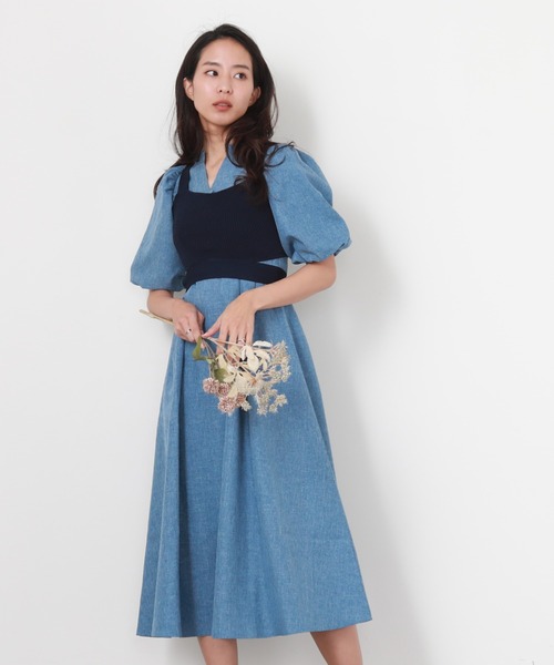 Cheek（チーク）の「ニットビスチェＳＥＴワンピース（ワンピース・レディース・チャコールグレー/グリーン系その他/ネイビー・MEDIUM）」の3枚目の写真