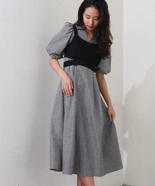 Cheek（チーク）の「ニットビスチェＳＥＴワンピース（ワンピース・レディース・チャコールグレー/グリーン系その他/ネイビー・MEDIUM）」の2枚目の写真