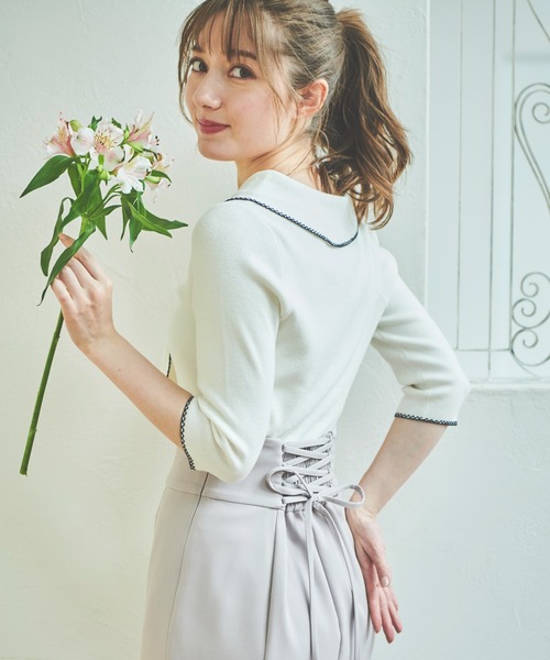 NOELA(ノエラ)の「配色ステッチニット(ニット/セーター・レディース・オフホワイト/ラベンダー/ネイビー・フリー)」の6枚目の写真