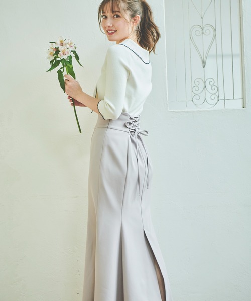 NOELA(ノエラ)の「配色ステッチニット(ニット/セーター・レディース・オフホワイト/ラベンダー/ネイビー・フリー)」の8枚目の写真