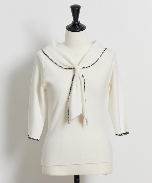 NOELA(ノエラ)の「配色ステッチニット(ニット/セーター・レディース・オフホワイト/ラベンダー/ネイビー・フリー)」の15枚目の写真