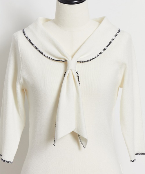 NOELA(ノエラ)の「配色ステッチニット(ニット/セーター・レディース・オフホワイト/ラベンダー/ネイビー・フリー)」の18枚目の写真