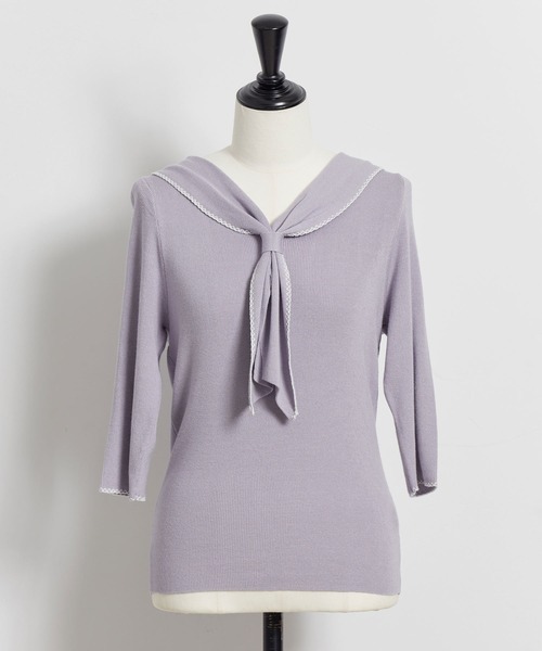 NOELA(ノエラ)の「配色ステッチニット(ニット/セーター・レディース・オフホワイト/ラベンダー/ネイビー・フリー)」の19枚目の写真