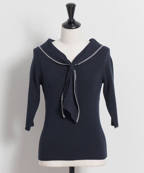 NOELA(ノエラ)の「配色ステッチニット(ニット/セーター・レディース・オフホワイト/ラベンダー/ネイビー・フリー)」の20枚目の写真