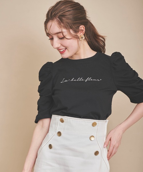 31 Sons de mode(トランテアン ソン ドゥ モード)の「シャーリングスリーブロゴTシャツ(Tシャツ/カットソー・レディース・オフホワイト/ブラック・36)」の18枚目の写真