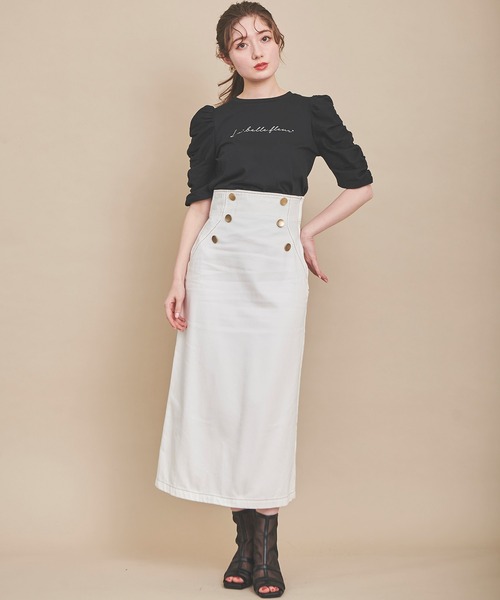 31 Sons de mode(トランテアン ソン ドゥ モード)の「シャーリングスリーブロゴTシャツ(Tシャツ/カットソー・レディース・オフホワイト/ブラック・36)」の7枚目の写真