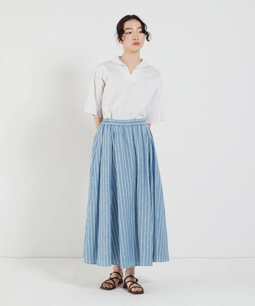 conges payes ADIEU TRISTESSE（コンジェ ペイエ アデュートリステス）の「ストライプギャザースカート（スカート・レディース・ネイビー/ブルー/ブラック・38）」の4枚目の写真