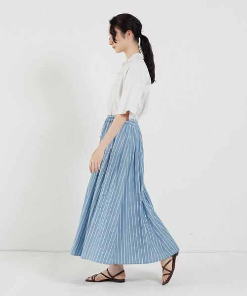 conges payes ADIEU TRISTESSE（コンジェ ペイエ アデュートリステス）の「ストライプギャザースカート（スカート・レディース・ネイビー/ブルー/ブラック・38）」の5枚目の写真