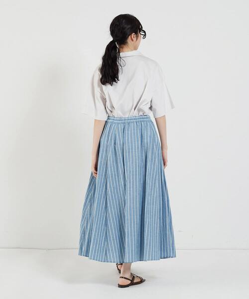 conges payes ADIEU TRISTESSE（コンジェ ペイエ アデュートリステス）の「ストライプギャザースカート（スカート・レディース・ネイビー/ブルー/ブラック・38）」の6枚目の写真