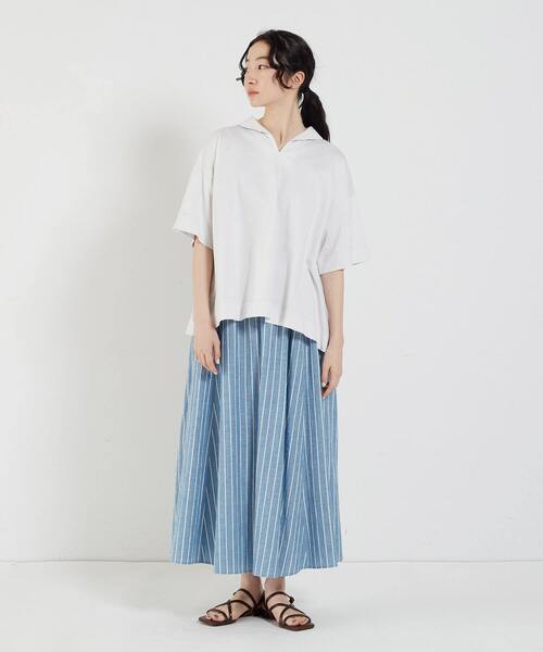 conges payes ADIEU TRISTESSE（コンジェ ペイエ アデュートリステス）の「ストライプギャザースカート（スカート・レディース・ネイビー/ブルー/ブラック・38）」の7枚目の写真