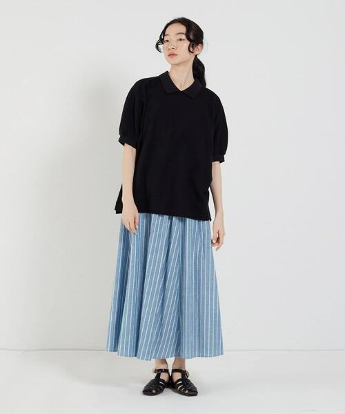 conges payes ADIEU TRISTESSE（コンジェ ペイエ アデュートリステス）の「ストライプギャザースカート（スカート・レディース・ネイビー/ブルー/ブラック・38）」の8枚目の写真