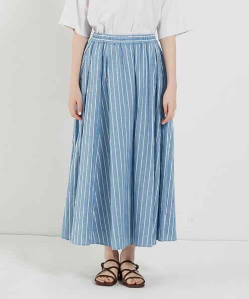 conges payes ADIEU TRISTESSE（コンジェ ペイエ アデュートリステス）の「ストライプギャザースカート（スカート・レディース・ネイビー/ブルー/ブラック・38）」の10枚目の写真