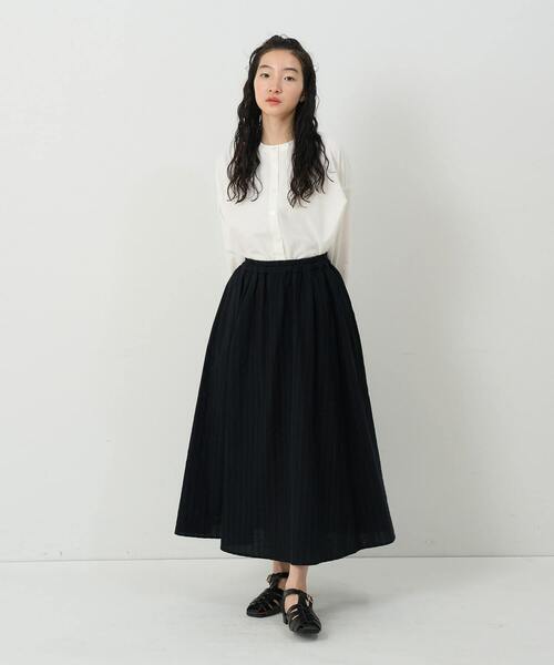 conges payes ADIEU TRISTESSE（コンジェ ペイエ アデュートリステス）の「ストライプギャザースカート（スカート・レディース・ネイビー/ブルー/ブラック・38）」の13枚目の写真