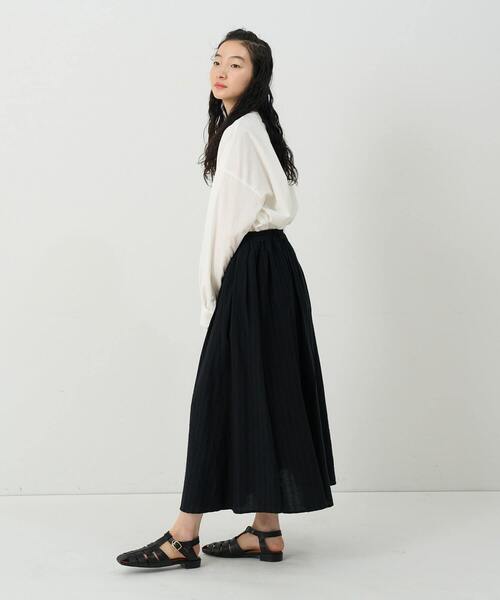 conges payes ADIEU TRISTESSE（コンジェ ペイエ アデュートリステス）の「ストライプギャザースカート（スカート・レディース・ネイビー/ブルー/ブラック・38）」の14枚目の写真