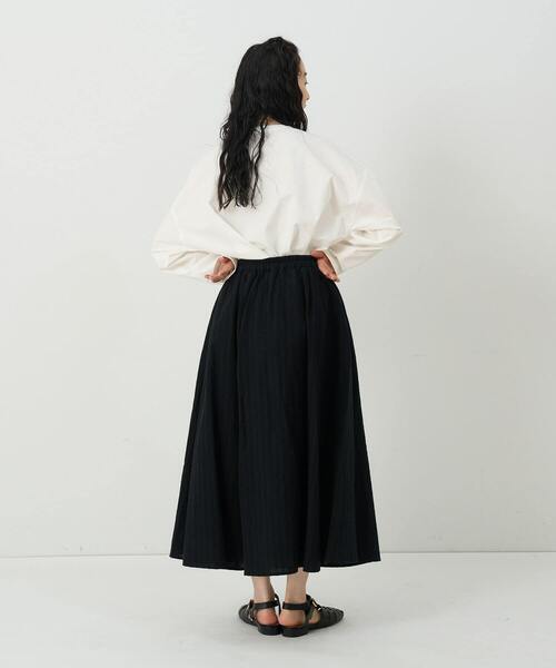 conges payes ADIEU TRISTESSE（コンジェ ペイエ アデュートリステス）の「ストライプギャザースカート（スカート・レディース・ネイビー/ブルー/ブラック・38）」の15枚目の写真