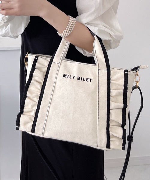 mily bilet(ミウィビレット)の「【mily bilet】愛らしさをプラス。フリルトートバッグ(トートバッグ・レディース・ブラック/アイボリー・ONE SIZE)」の16枚目の写真