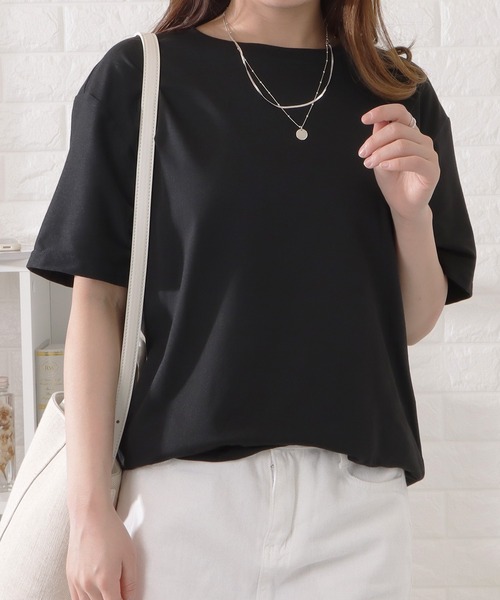 DAYRA(デイラ)の「【選べるネックライン】ゆるシルエット半袖カラーTシャツ(Tシャツ/カットソー・レディース・ベージュ系1/ブラック系1/ピンク系1/ホワイト系2/ピンク系2/オレンジ系2/オレンジ系1/ホワイト系1/ブラウン系1/ベージュ系2/ブラック系2/ブラウン系2・XL/M)」の17枚目の写真