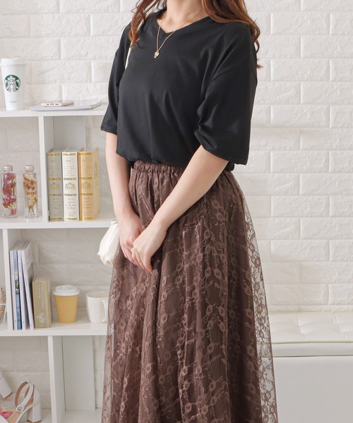 DAYRA(デイラ)の「【選べるネックライン】ゆるシルエット半袖カラーTシャツ(Tシャツ/カットソー・レディース・ベージュ系1/ブラック系1/ピンク系1/ホワイト系2/ピンク系2/オレンジ系2/オレンジ系1/ホワイト系1/ブラウン系1/ベージュ系2/ブラック系2/ブラウン系2・XL/M)」の13枚目の写真