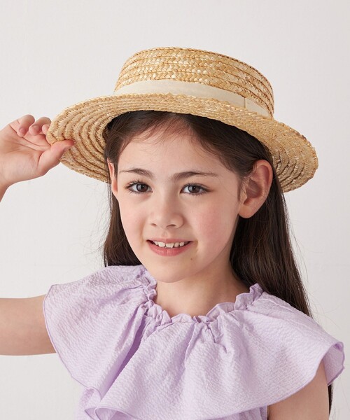 SHIPS any(シップス エニィ)の「SHIPS any: ストロー ボーターハット<KIDS>◇(ハット・キッズ・ベージュ/レッド/オフホワイト/ネイビー・MEDIUM/SMALL/ONE SIZE)」の2枚目の写真