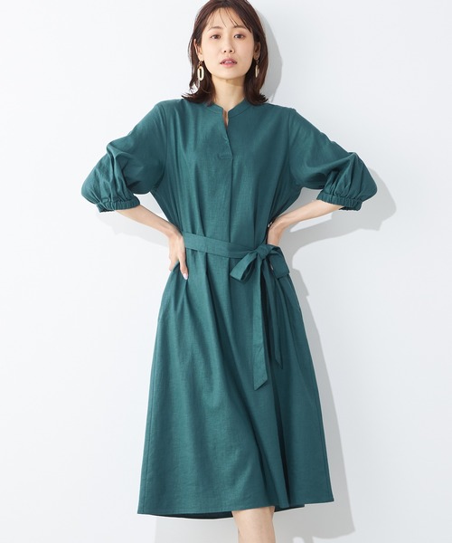 送料無料★11号【アルファキュービック】半袖柄ワンピース★白緑ホワイトグリーン上質レディースエレガントおしゃれデート通勤チュニック A⁄C DESIGN BY ALPHA CUBIC（エーシーデザインバイアルファ