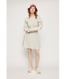 CURVED SLEEVE WAIST TUCK OP カーブドスリーブ ウエストタック ワンピース ミニワンピース 無地 パフスリーブ