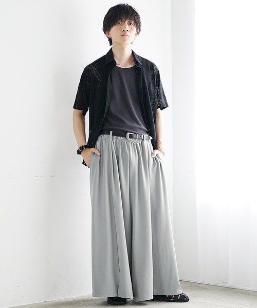 MinoriTY】梨地素材タックワイドバギー袴パンツ ハカマパンツ