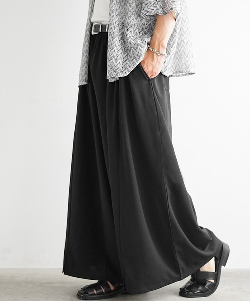 unknown 3tac wide buggy slacks black 袴 MinoriTY】梨地素材タックワイドバギー袴パンツ ハカマパンツ
