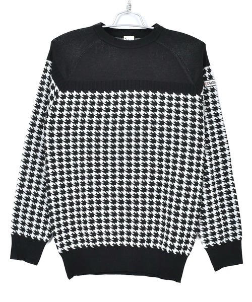 セール】ニット素材 千鳥格子 柄 切替 クルーネック ゴルフウェア