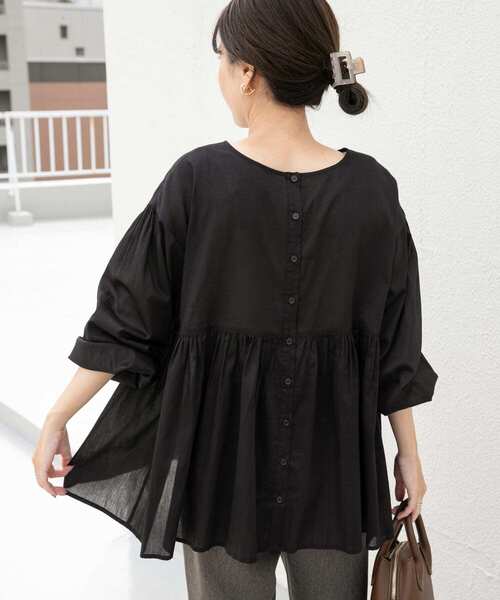 URBAN RESEARCH DOORS（アーバンリサーチドアーズ）の「コットンツイル2WAYギャザーブラウス（シャツ/ブラウス・レディース・ブラック/ブラウン/ブルー・MEDIUM）」の8枚目の写真