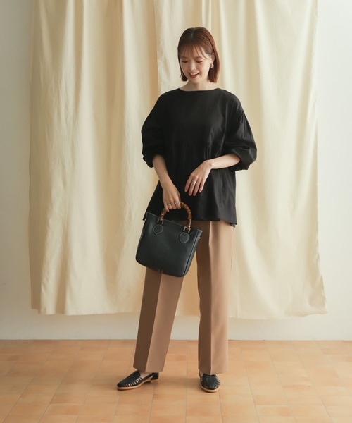 アーバンリサーチ ドアーズ＊コットンツイル2WAYギャザーブラウス 茶 URBAN RESEARCH DOORS（アーバンリサーチドアーズ）の「コットン