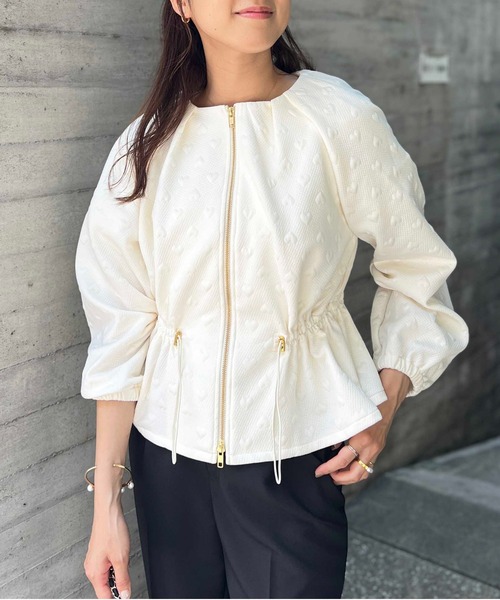PICCIN PERLA(ピッチンペルラ)の「【セットアップ可能】ふくれ織りドロストブルゾン(ブルゾン・レディース・ブラック/オフホワイト・M)」の9枚目の写真